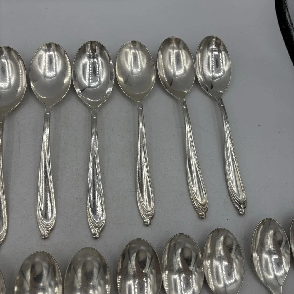 International‎ Deep Silver Inlaid Spoons 2 Size Happy Anniversary Lot of 29